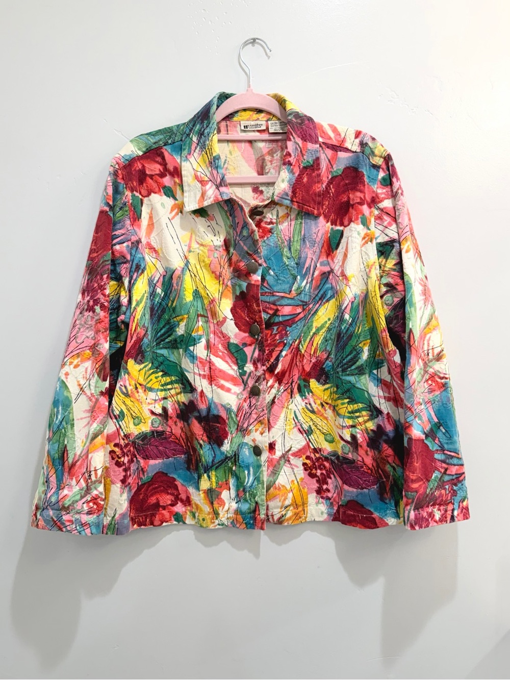 Vintage 90s Units Floral Tapestry Button Down Jacket Abstract Colorful Dopamine